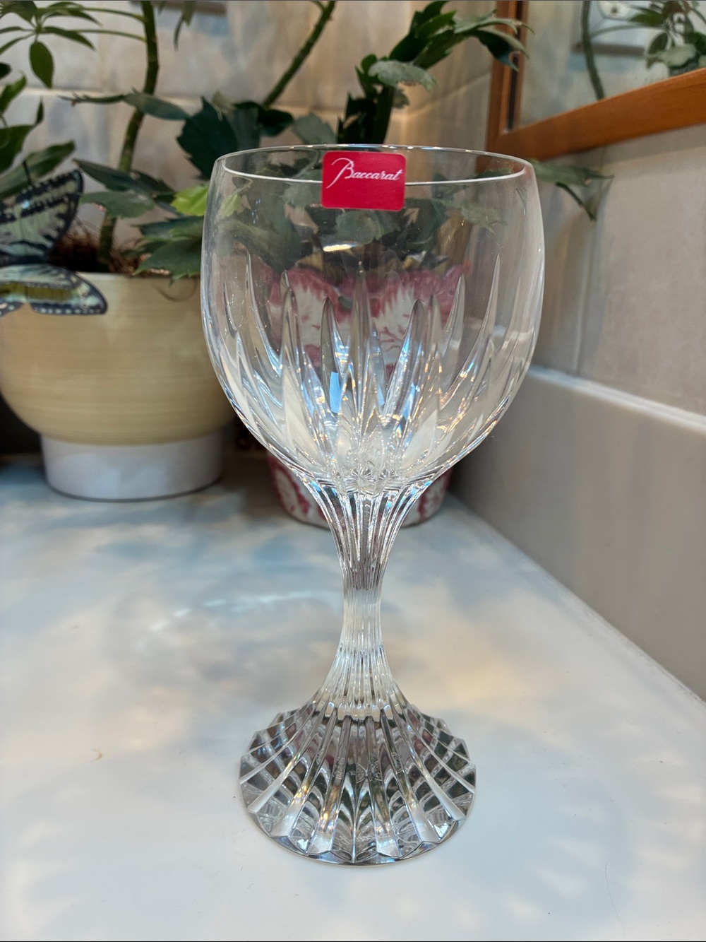 Baccarat Messena Clear Crystal Wine, Water Goblet with Faceted Stem NWOT